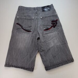 Southpole Denim Shorts Mens 34 Black Baggy Y2K Embroidered Logo